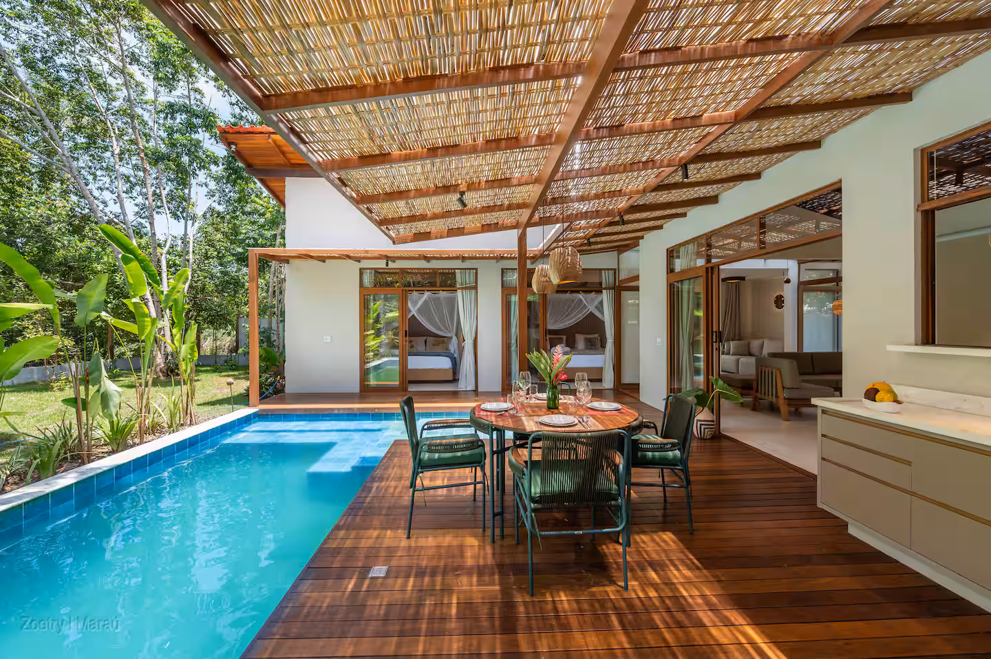 Deck pool view with bedrooms