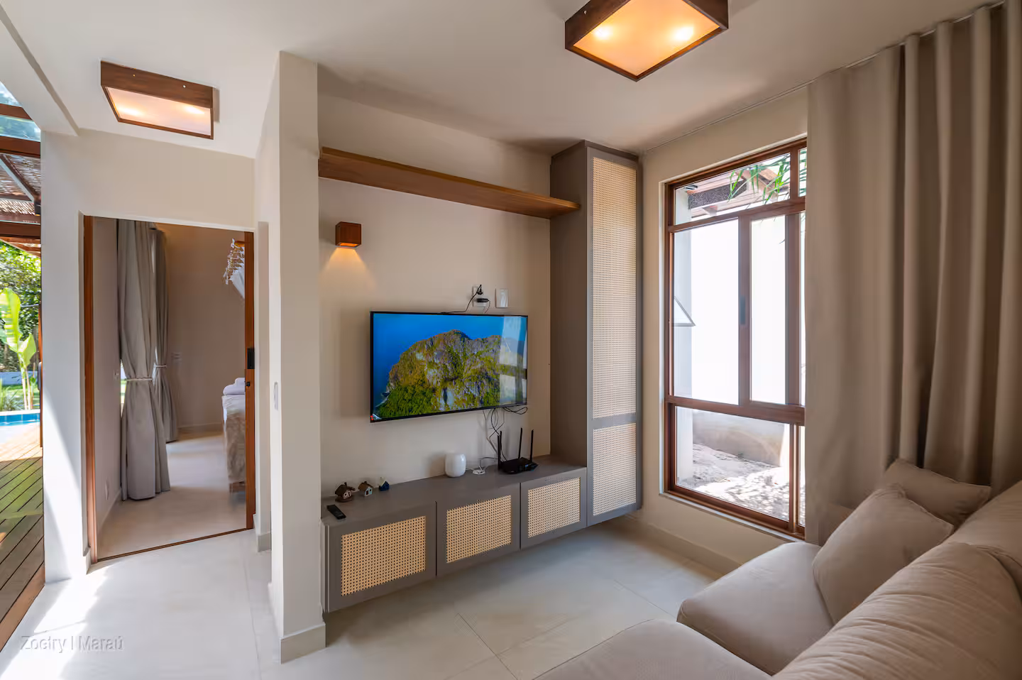 TV room with entertainment center